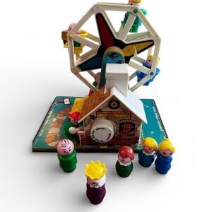 Vintage Fisher-Price Music Box Ferris Wheel Little People WORKS + Extra Figures
